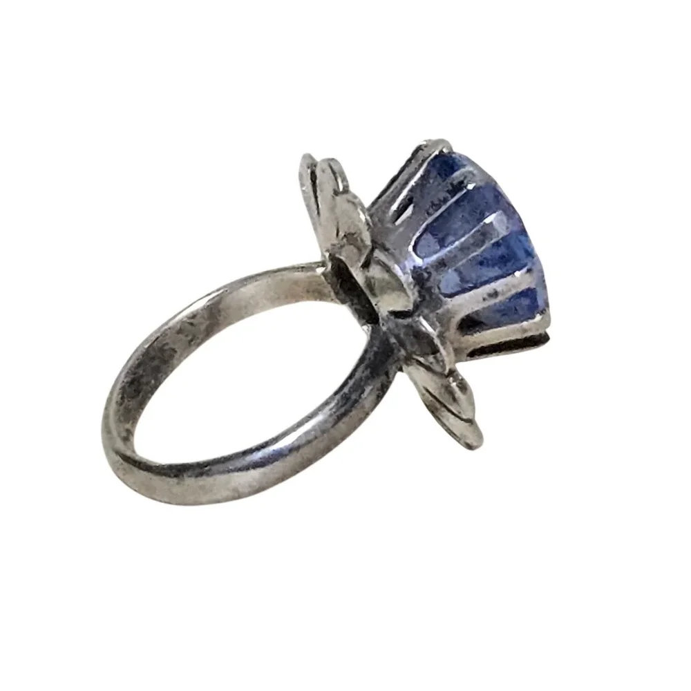 Vtg Large Sky Blue Faceted Topaz Flower Sterling 925 Ring Solitaire Mexico Sz 6